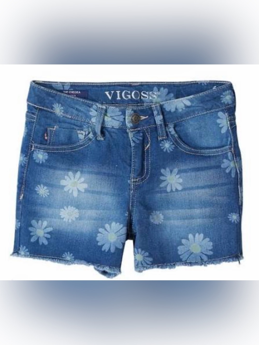 Girls Blue Denim Daisy Print Shorts